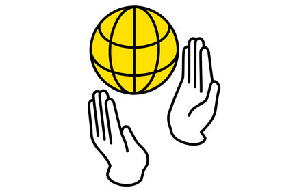 Mark of a hand encircling the earth, business icons for target, goal attainment, and goal, isometric illustration, Vector Illustrationのイラスト素材