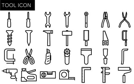 Simple line drawing tool icon set (Black and White), Vector Illustrationのイラスト素材