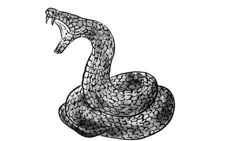 Snake threatening to curl up in a coil, hand-painted ink painting style, Vector Illustrationのイラスト素材