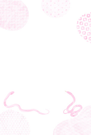 Japanese-style New Year's card for the year of the Snake 2025, pink Japanese pattern and watercolor style snake, Vector Illustrationのイラスト素材