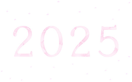 Lettering 2025 and cherry blossom snowstorm, Vector Illustrationのイラスト素材