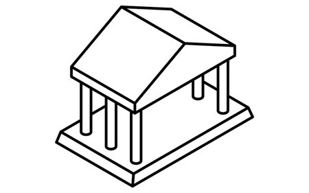 Temple-style building of a museum or bank, business icons for target, goal attainment, and goal, isometric illustration, Vector Illustrationのイラスト素材