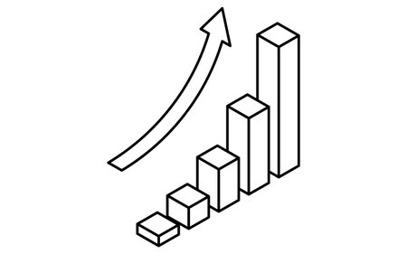 Business goal image, simple line drawing illustration of an ascending graph, isometric, Vector Illustrationのイラスト素材