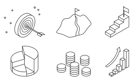 Simple line drawing illustration of business goal image, isometric, Vector Illustrationのイラスト素材