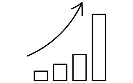 Bar chart showing rapid rise, business icons for targets, goal attainment, and goals, Vector Illustrationのイラスト素材