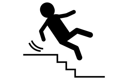 Pictograms of caution against falling, people falling on stairs, safety signs, dangers, and warnings, Vector Illustrationのイラスト素材