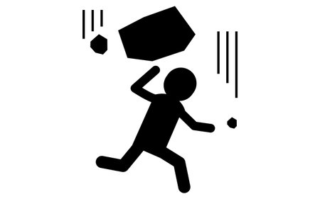 Pictograms for warning of falling rocks, safety signs, dangers, and warnings, Vector Illustrationのイラスト素材