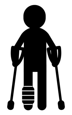 Person on crutches, pictogram of safety sign, danger and warning, Vector Illustrationのイラスト素材