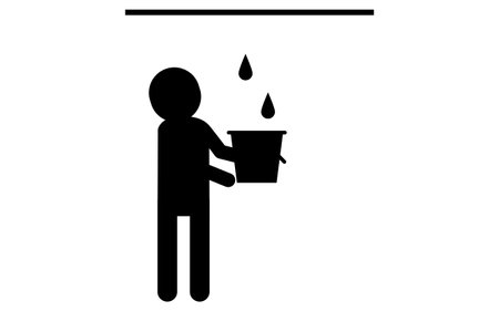 Leak Caution, Person Responding to Leak with Bucket, Pictogram for Safety Signs, Danger, and Warnings, Vector Illustrationのイラスト素材