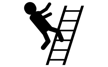 Pictograms of caution against falling, people falling from ladders, safety signs, dangers, and warnings, Vector Illustrationのイラスト素材