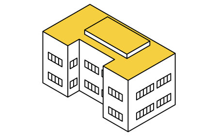 Two-story office building, simple line drawing isometric illustration, Vector Illustrationのイラスト素材