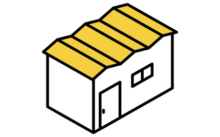 Small prefabricated shed, such as a shed, isometric illustration with simple line drawings, Vector Illustrationのイラスト素材