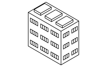 Three-story office building, simple line drawing isometric illustration, Vector Illustrationのイラスト素材