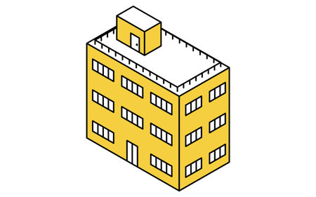 Three-story low-rise apartment building, isometric illustration with simple line drawings, Vector Illustrationのイラスト素材