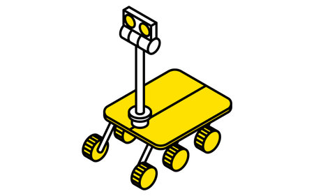 Simple line drawing of an unmanned spacecraft, isometric illustration, Vector Illustrationのイラスト素材