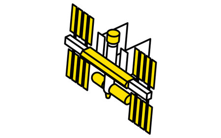 Simple line drawing of space station, isometric illustration, Vector Illustrationのイラスト素材
