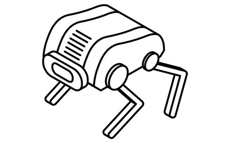 Simple line drawing in black and white of an unmanned spacecraft quadruped robot, isometric illustration, Vector Illustrationのイラスト素材
