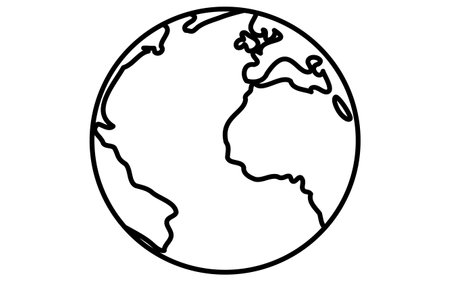 Simple line drawing in black and white of the earth, isometric illustration, Vector Illustrationのイラスト素材