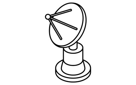 Simple line drawing in black and white of an antenna for a satellite, isometric illustration, Vector Illustrationのイラスト素材