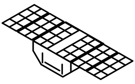 Simple line drawing in black and white of a satellite, isometric illustration, Vector Illustrationのイラスト素材
