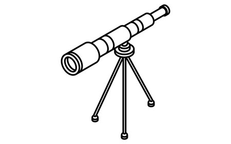 Simple line drawing in black and white of a telescope, isometric illustration, Vector Illustrationのイラスト素材