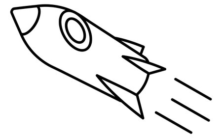 Simple line drawing in black and white of a rocket, isometric illustration, Vector Illustrationのイラスト素材