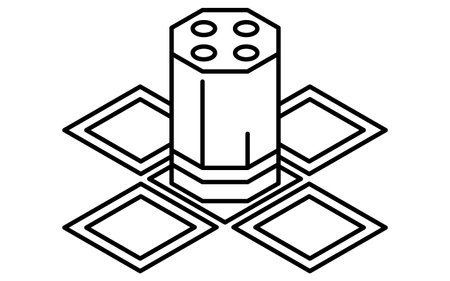 Simple line drawing in black and white of a satellite, isometric illustration, Vector Illustrationのイラスト素材