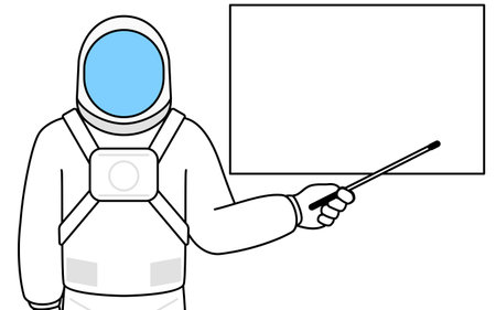 Astronaut pointing at a whiteboard with an indicator stick, Vector Illustrationのイラスト素材