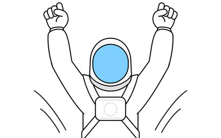 Astronaut doing radio calisthenics, preparation for accident prevention, Vector Illustrationのイラスト素材