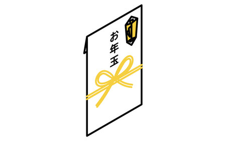New Year's gift bag with noshi and mizuhiki, isometric line drawing icon - Translation: gift bagのイラスト素材