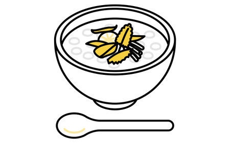 New Year's dish of rice gruel with seven herbs, isometric line drawing icon, Vector Illustrationのイラスト素材