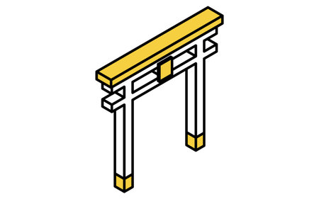 Torii gate of a Japanese shrine, isometric line drawing icon, Vector Illustrationのイラスト素材