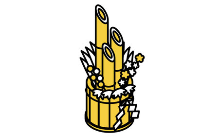 Kadomatsu for New Year's decoration, isometric line drawing icon, Vector Illustrationのイラスト素材