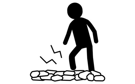 Suspicious person stepping on sound gravel, Crime Prevention and Home Security Black and White Icons, Vector Illustrationのイラスト素材