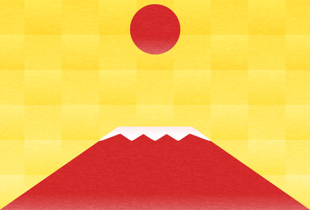 New Year's card for the year of the Snake 2025, Red Fuji and the first sunrise of the year, Vector Illustrationのイラスト素材