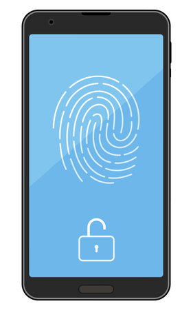 Illustration of biometric security, fingerprint recognition and a smartphone, Vector Illustrationのイラスト素材