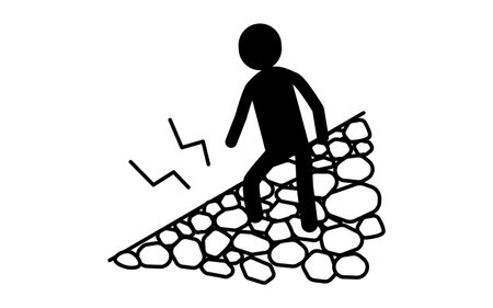 Suspicious person stepping on sound gravel, Crime Prevention and Home Security Black and White Isometric Icon, Vector Illustrationのイラスト素材