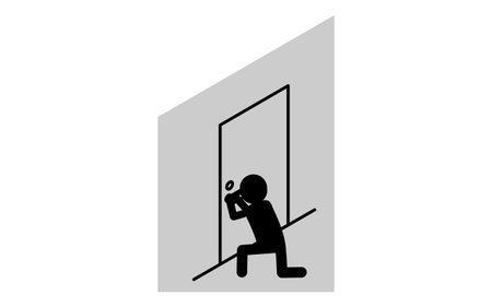 Suspicious person picking the front door key in the dark, Crime Prevention and Home Security Black and White Isometric Icon, Vector Illustrationのイラスト素材