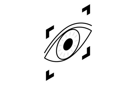 Iris authentication, Crime Prevention and Home Security Black and White Isometric Icon, Vector Illustrationのイラスト素材