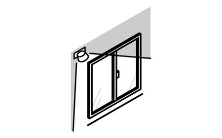 Sweeping windows with sensor lights, Crime Prevention and Home Security Black and White Isometric Iconのイラスト素材