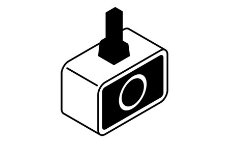 Surveillance camera, Crime Prevention and Home Security Black and White Isometric Iconのイラスト素材