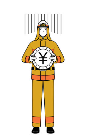 Firefighter in fire uniform an image of exchange loss or yen depreciation, Vector Illustrationのイラスト素材