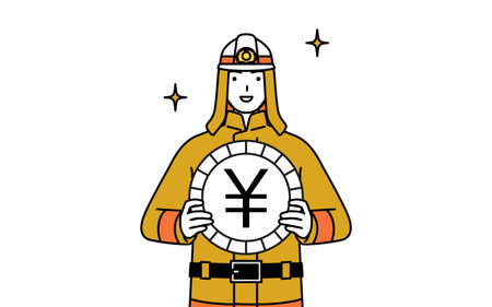 Firefighter in fire uniform an image of foreign exchange gains and yen appreciation, Vector Illustrationのイラスト素材