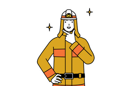Firefighter in fire uniform in a confident pose, Vector Illustrationのイラスト素材