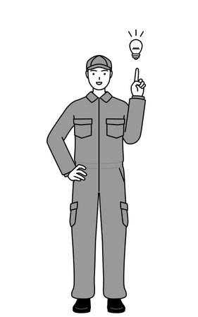 A mechanic in coveralls coming up with an idea, Vector Illustrationのイラスト素材