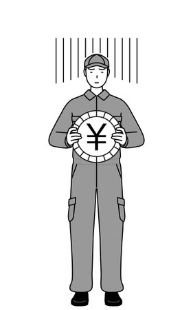 A mechanic in coveralls an image of exchange loss or yen depreciation, Vector Illustrationのイラスト素材