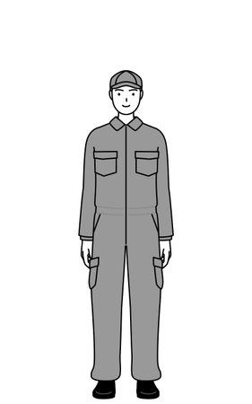 A mechanic in coveralls with a smile facing forward, Vector Illustrationのイラスト素材