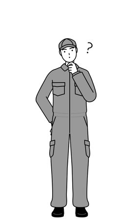 A mechanic in coveralls nodding his head in question, Vector Illustrationのイラスト素材