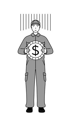 A mechanic in coveralls an image of exchange loss or dollar depreciation, Vector Illustrationのイラスト素材