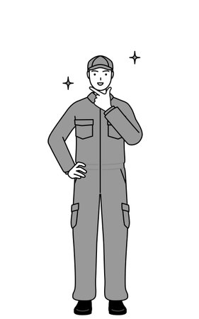 A mechanic in coveralls in a confident pose, Vector Illustrationのイラスト素材